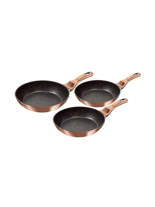 Berlinger Haus Metallic Line Pans Set of Aluminum with Stone Coating Rose Gold Collection 3pcs