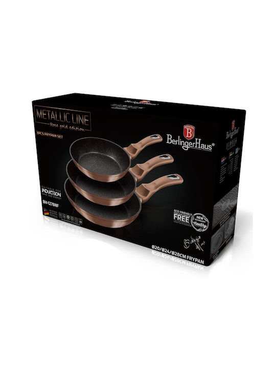 Berlinger Haus Metallic Line Pans Set of Aluminum with Stone Coating Rose Gold Collection 3pcs
