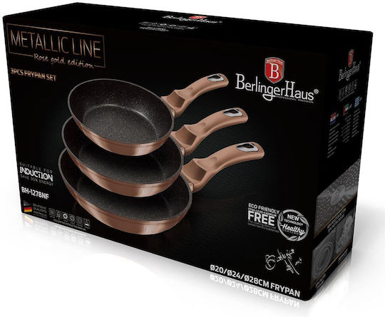 Berlinger Haus Metallic Line Set De Tigăi Din Aluminiu Rose Gold Collection Cu Acoperire Interioară Din Piatră 3 Vase