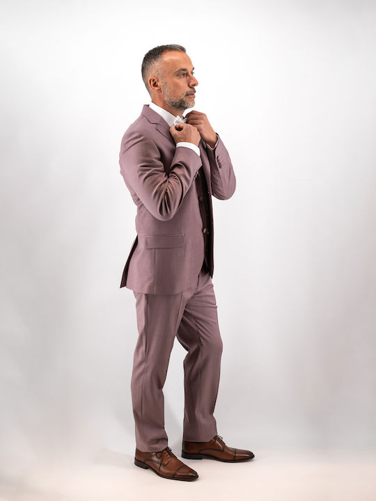 Men's Suit with Vest Regular Fit Burgundy