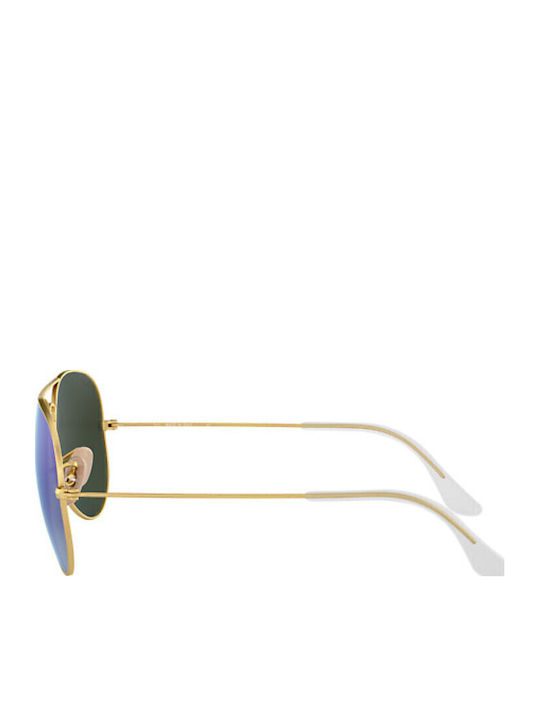Ray Ban Aviator Unisex Γυαλιά Ηλίου με Χρυσό Μεταλλικό Σκελετό και Γαλάζιο Καθρέφτη Φακό