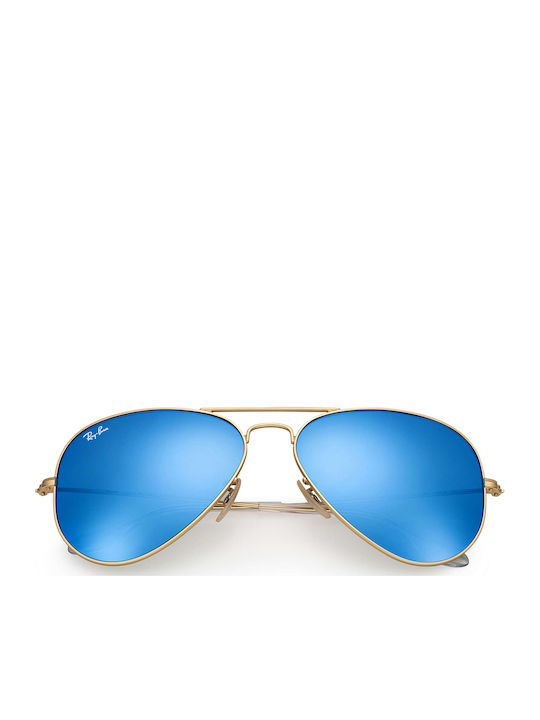 Ray Ban Aviator Unisex Γυαλιά Ηλίου με Χρυσό Μεταλλικό Σκελετό και Γαλάζιο Καθρέφτη Φακό