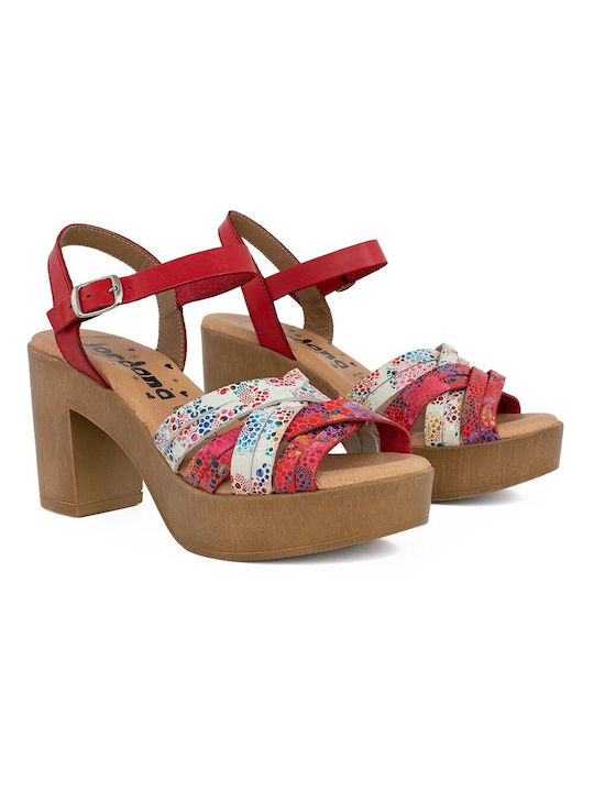 Castor Anatomic Anatomic Leather Women's Sandals Red with Chunky High Heel