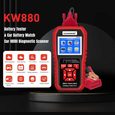 Konnwei KW880 Ψηφιακό Battery Tester με Κροκοδειλάκια