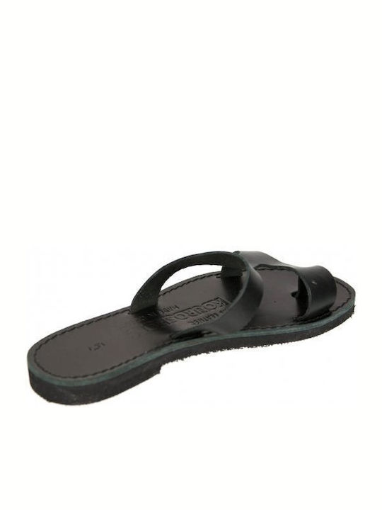 Leather Women's Flat Sandals in Black Color