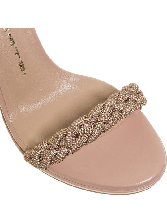 Leather Sandals with Strass Nude