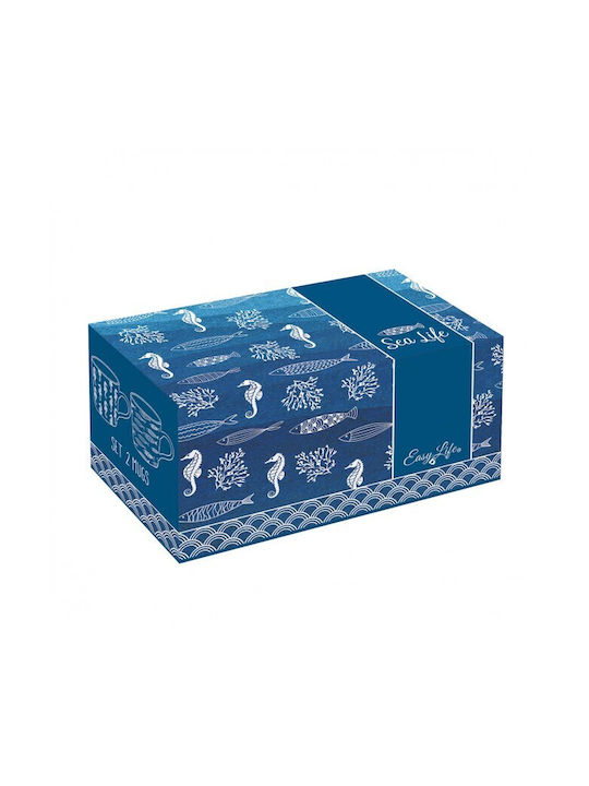 Marva Sea Life Becher aus Porzellan Blau 380ml 4Stück