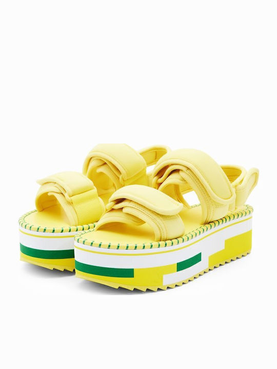 Rainbow Color Γυναικεία Σανδάλια Flatforms Κίτρινα