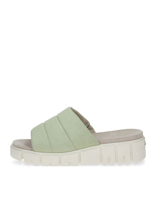 Leather Women's Flat Sandals in Green Color