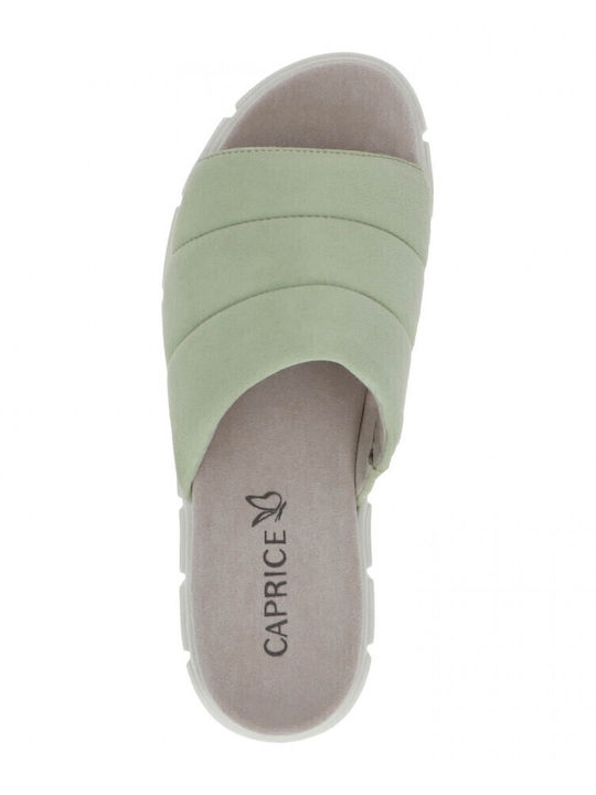 Leather Women's Flat Sandals in Green Color
