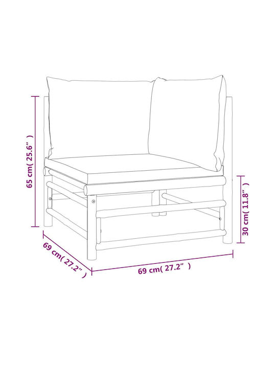 Zweisitziges Sofa Außenbereich Bamboo mit Kissen 124x69x65cm