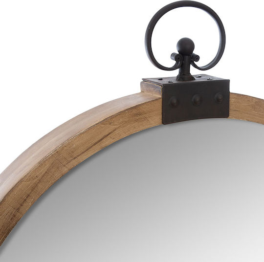 Gousset Wall Mirror with Brown Wooden Frame Diameter 73.7cm 1pcs