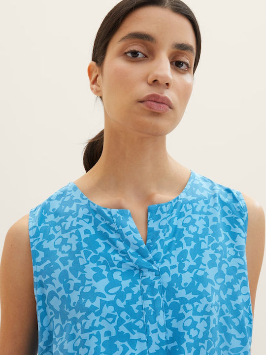 Women's Summer Blouse Sleeveless with V Neckline Light Blue