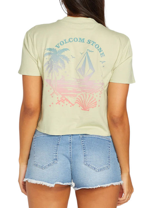 Volcom Women's Summer Crop Top Cotton Short Sleeve Sage