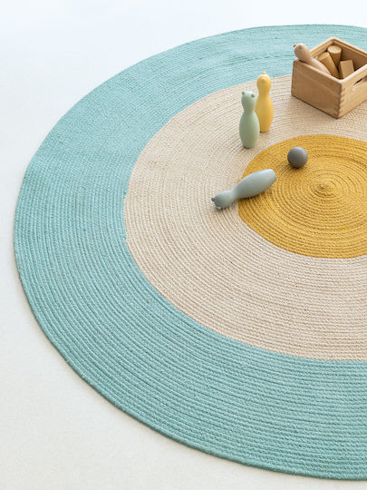 Palamaiki Tricolore Kinder Teppich Aqua Rund mit Durchmesser 140cm