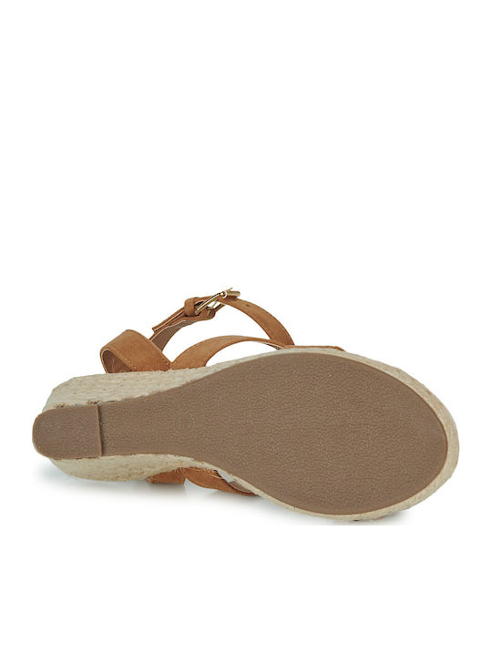 Women's Synthetic Leather Ankle Strap Platforms Brown