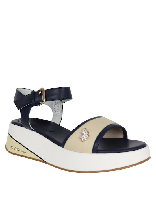 U.S. Polo Assn. Women's Synthetic Leather Ankle Strap Platforms Navy Blue