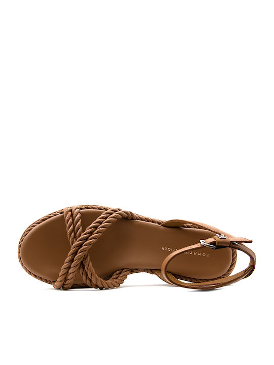 Δερμάτινα Γυναικεία Σανδάλια Flatforms Καφέ