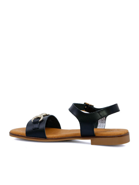 Leder Flache Sandalen für Damen mit Riemen in Schwarz Farbe
