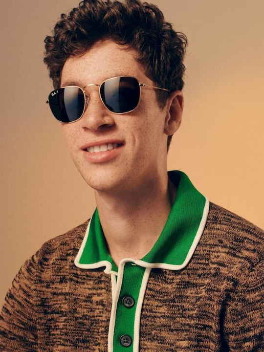 Ray Ban Frank Unisex Sunglasses with Gold Metal Frame and Green Lens RB3857 919631