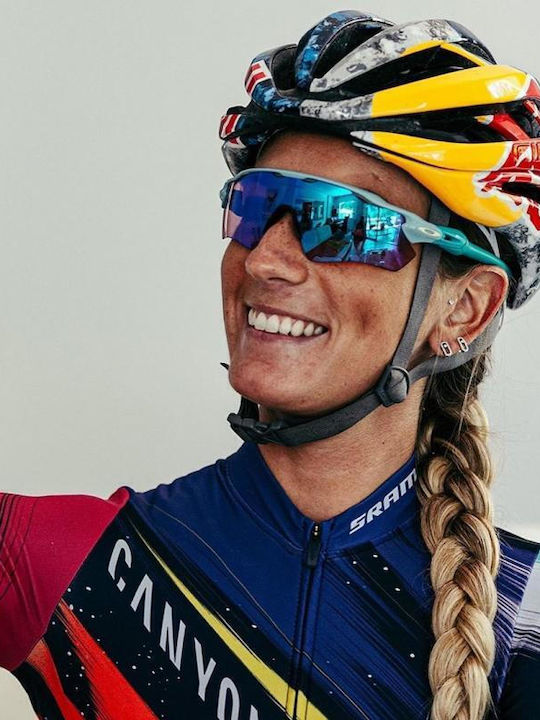 Oakley Radar Ev Path Ανδρικά Γυαλιά Ηλίου με Μαύρο Κοκκάλινο Σκελετό και Μπλε Polarized Καθρέφτη Φακό OO9208-55