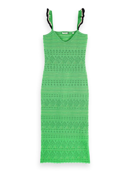Pointelle Detail Summer Midi Dress with Ruffle Green