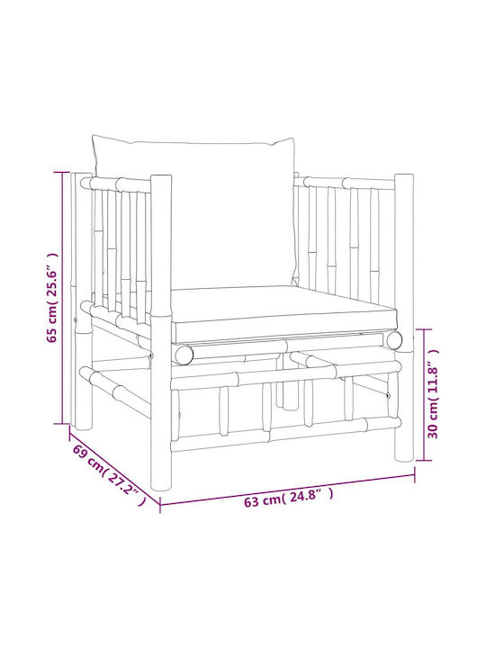 Outdoor-Sessel Bamboo Braun mit Kissen 63x69x65εκ.