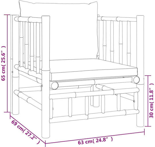 Outdoor-Sessel Bamboo Braun mit Kissen 63x69x65εκ.