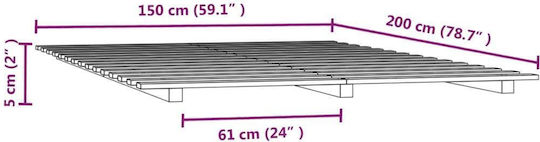 Double Bed Base Wooden White With Slats For Mattress 150x200cm