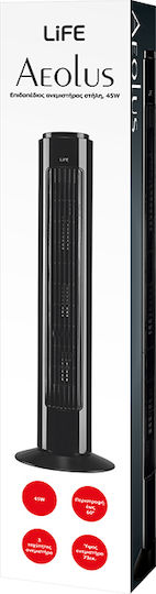 Life Aeolus Black Ανεμιστήρας Πύργος 45W Μαύρος