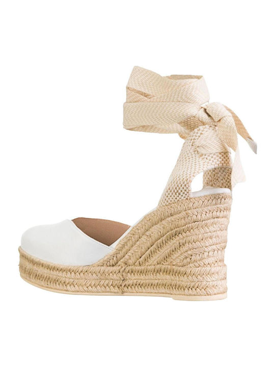 Women's Leather Platform Espadrilles White