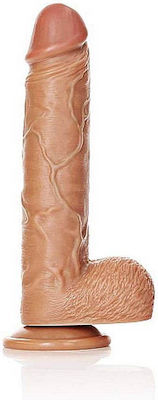 Shots RealRock Straight Realistic Dildo with Scrotum & Suction Cup Tan 23cm