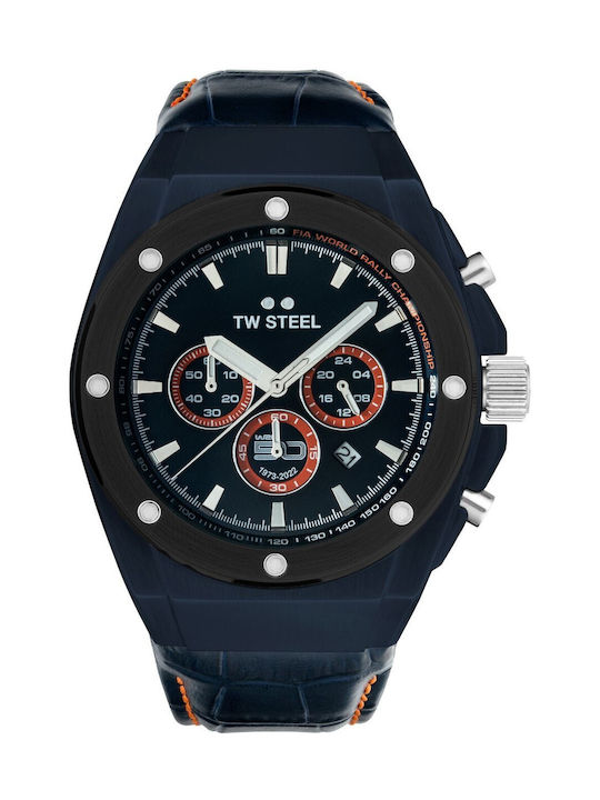 TW Steel Uhr Chronograph Batterie mit Blau Lederarmband