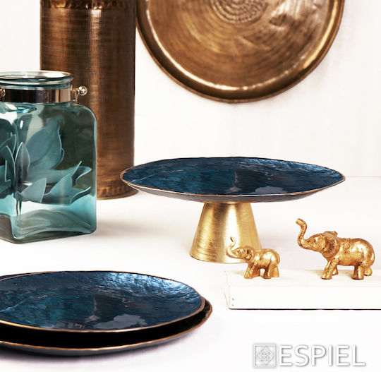 Espiel Shine Dekorative Platte Rund Glas Blau 1Stück 33x33cm