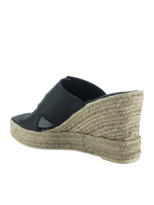 Women's Leather Platform Wedge Sandals Black