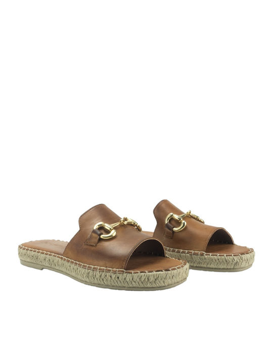 Leather Women's Flat Sandals in Tabac Brown Color