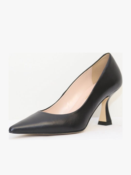 Leather Pointed Heels with Thin Medium Black Heel