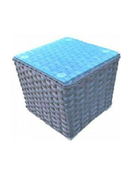 Alicia Auxiliary Outdoor Free Standing Table with Glass Surface and Rattan Frame Gray 45x45x45cm