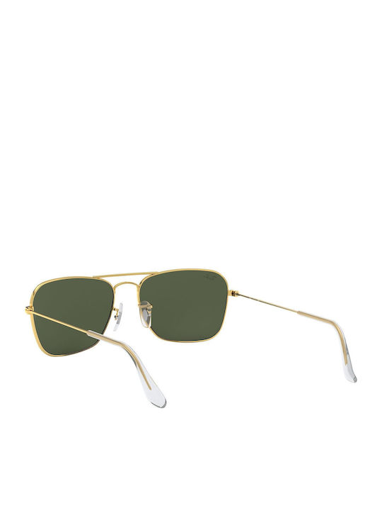 Ray Ban Caravan Unisex Sunglasses with Gold Metal Frame and Green Lens RB3136 001