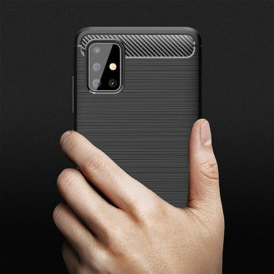 Techsuit Carbon Umschlag Rückseite Silikon Schwarz (Galaxy A51)