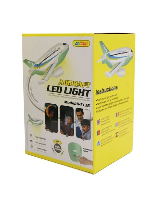 Andowl Led Παιδικό Φωτιστικό Γραφείου Αφής Αεροσκάφος Λευκό
