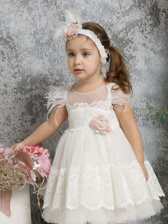 Mi Chiamo Ivory Baptism Clothing Set with Hair Accessories & Dress made of Lace 2pcs
