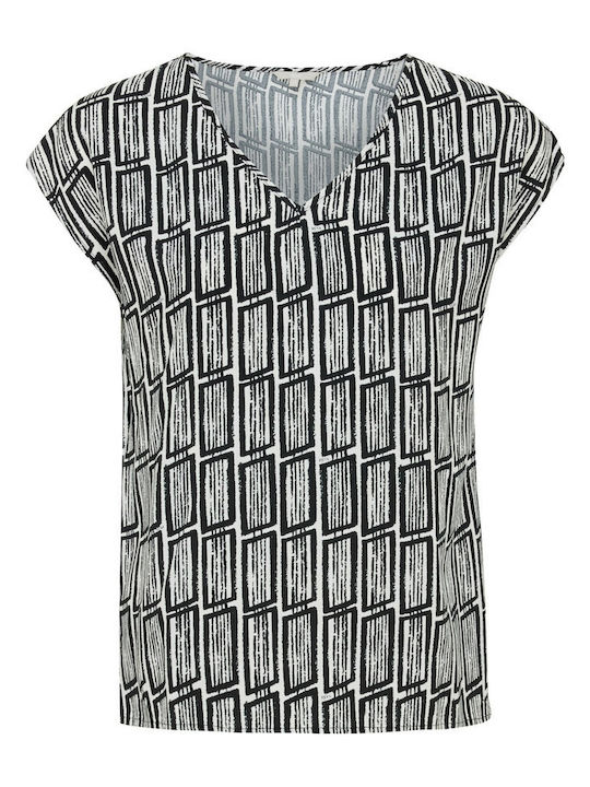 Women's Summer Blouse Short Sleeve with V Neckline Black