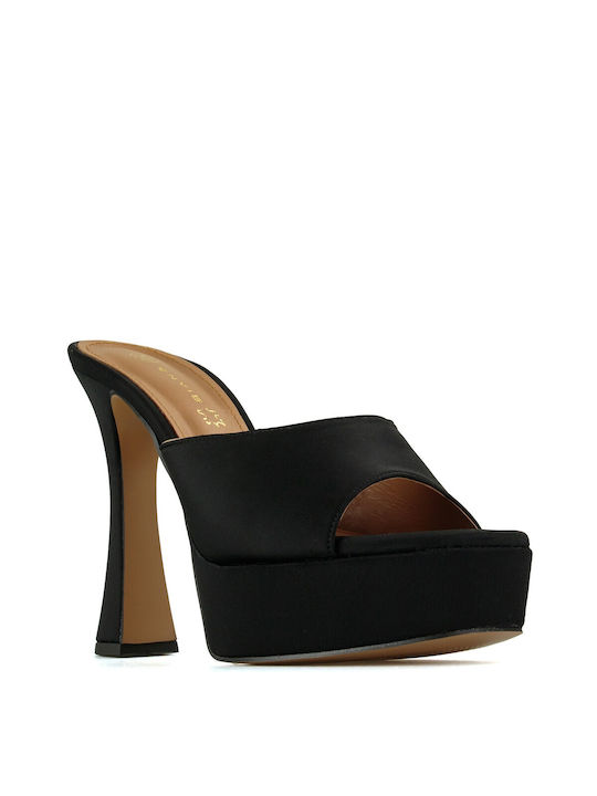 Envie Shoes Δερμάτινα Mules με Χοντρό Ψηλό Τακούνι σε Μαύρο Χρώμα