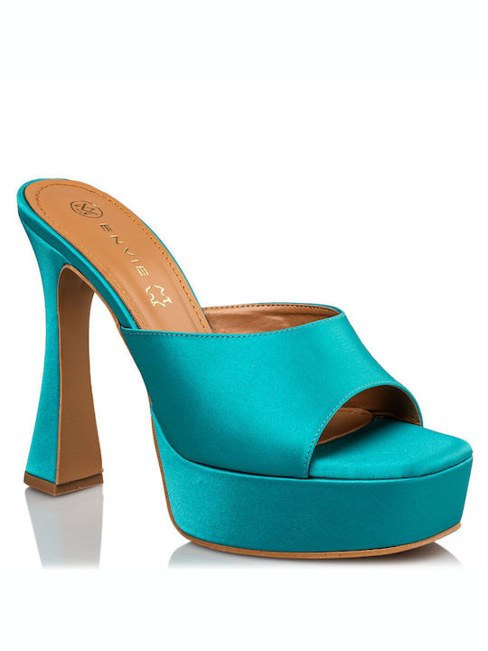 Envie Shoes Chunky Heel Mules Turquoise E02-17102-65