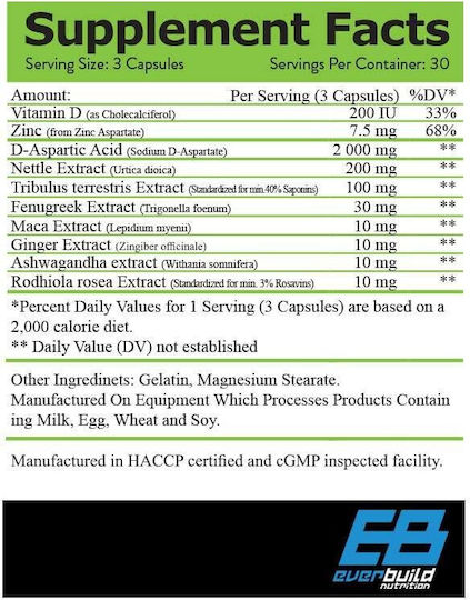 Everbuild Nutriton Test Build Хранителна Добавка за Тренировка и Подсилване на Тестостерон 90 Капсули