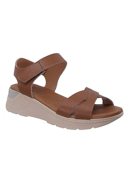 Oh My Sandals Women's Leather Ankle Strap Platforms Tabac Brown