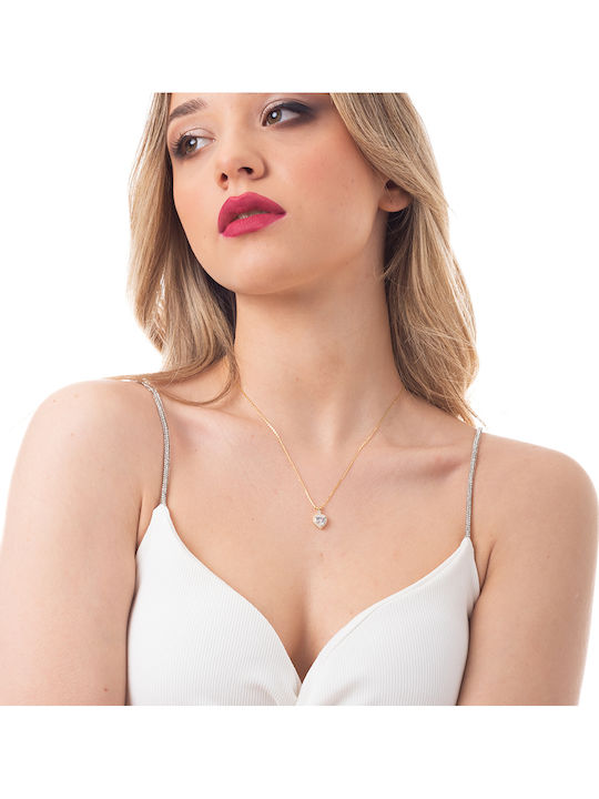 Oxzen Necklace with design Heart from Gold Plated Silver with Zircon