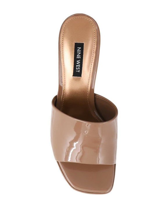 Beez 3 Leder Mules mit Chunky Hoch Absatz in Braun Farbe