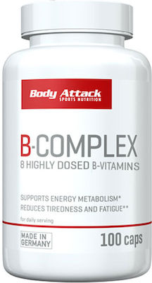 Body Attack B-Complex 8 Highly Dosed Vitamin for Energy, Immune System Boost, Hair, Skin & Nails 100 caps